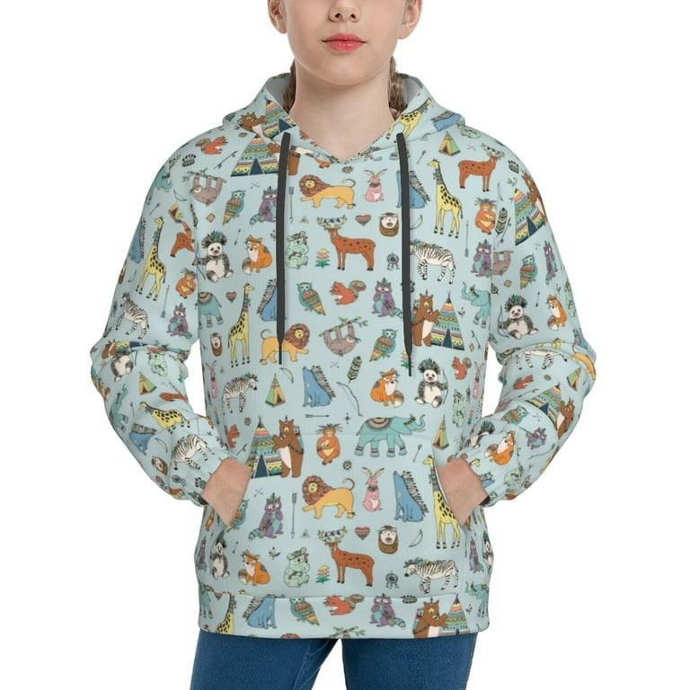 Lukts Tribal Animals Print Pullover Hoodie Sweatshirt for Girls and Boys Toddlers Kids Large Walmart