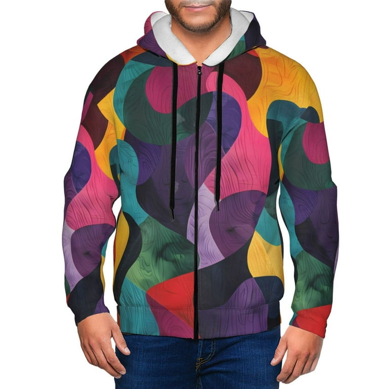 Lukts Vibrant Abstract Flow Pattern Hoodies for Men Zip up Hooded Sweatshirt Full Zip Hoodie 3X Large