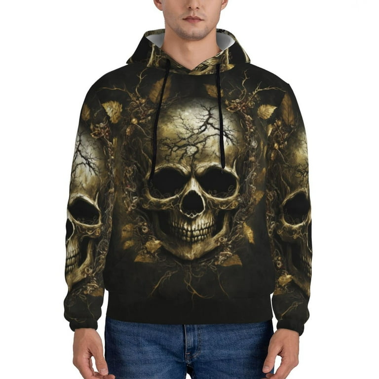 Lukts Vintage Gold Leaf Skull Pattern Pullover Hoodie Men s Athletic Hoodies Sweatshirt for Men Medium