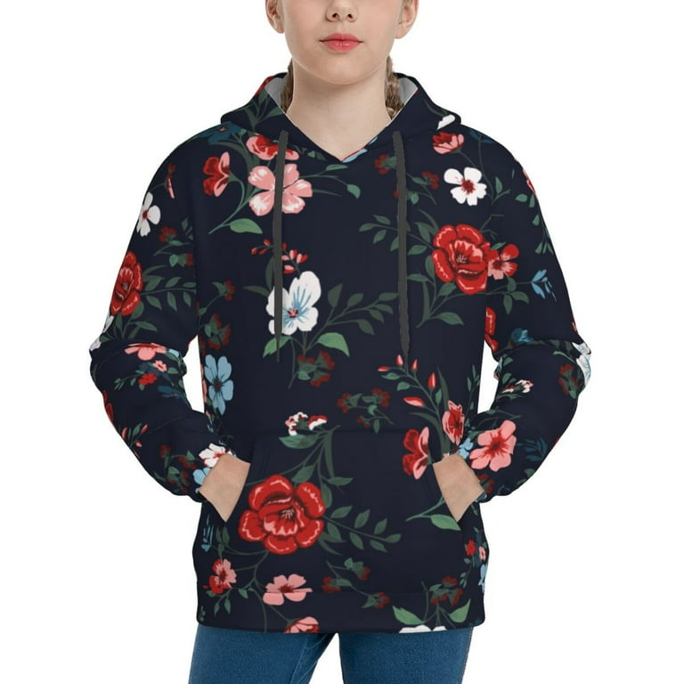 Lukts Vintage Rose Print Pullover Hoodie Sweatshirt for Girls and Boys Toddlers Kids X Large