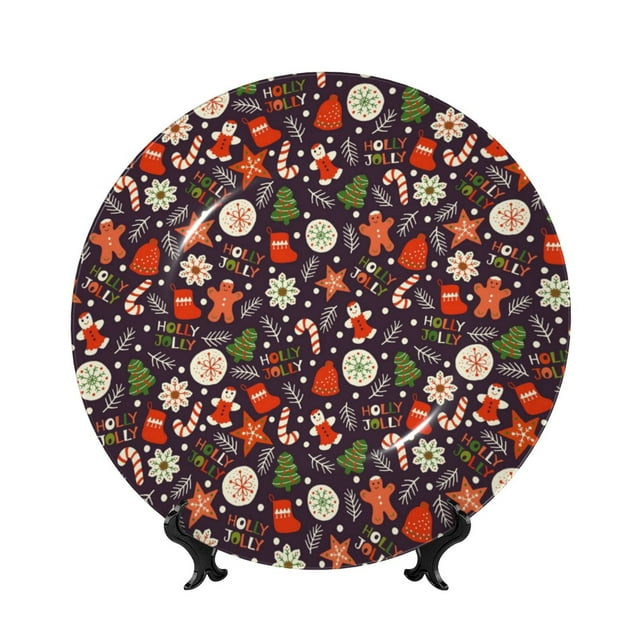 Lukts Winter Holiday Christmas for Bone China Decorative Plates, Ceramic Plates, Dinner Plates with Display Stand, Artistic Ceramic Decorations Suitable for Home and Office-10in