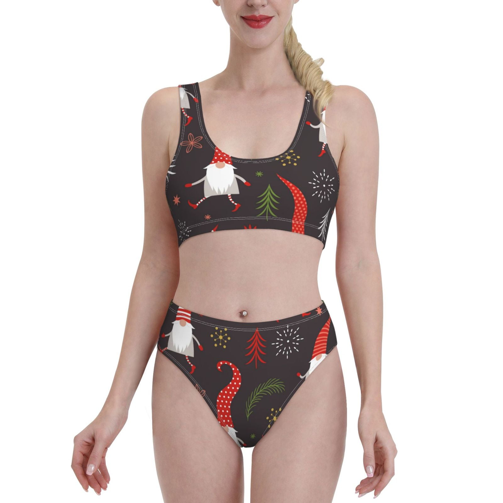 Lukts Women High Waisted Bikini Set Cute Christmas Gnomes Swimsuit 2