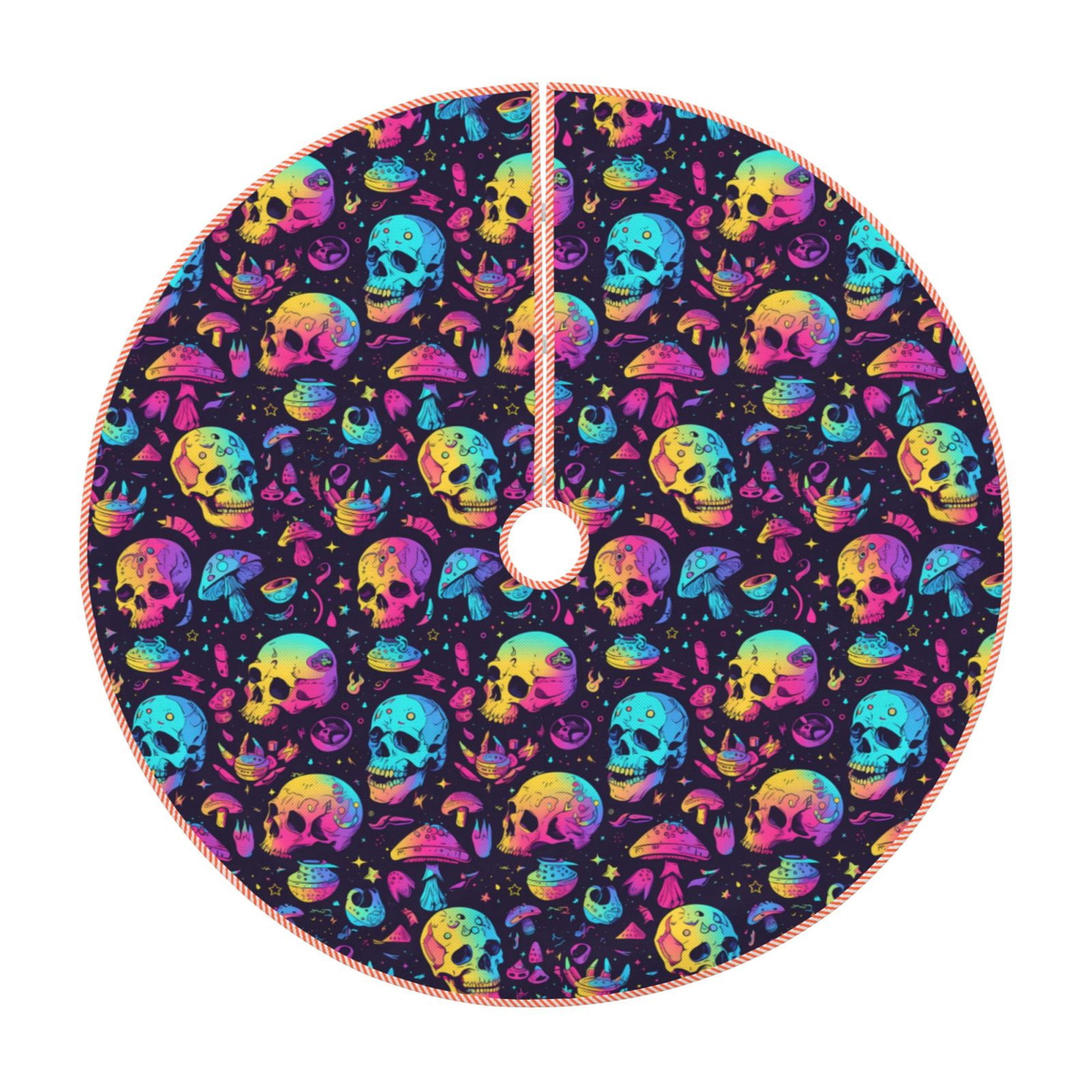 Lukts mushroom Skull star print color life Christmas Tree Skirt, Winter