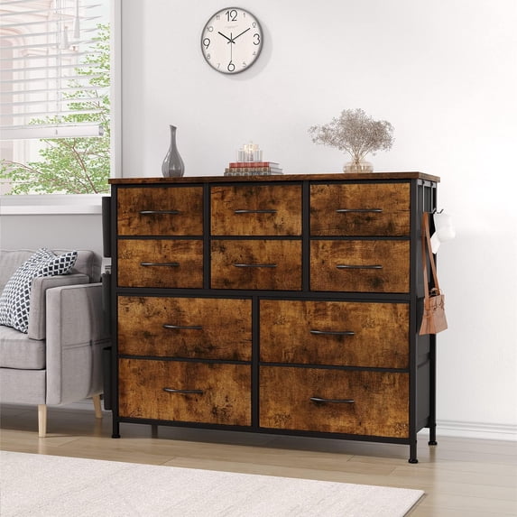 Luku 10 Drawer Storage Dresser with Fabric Bins Steel Frame Wood Top Multi Functional Organizer for Bedroom, Kids Room, Entryway TV Stand, Closet Storage Tower