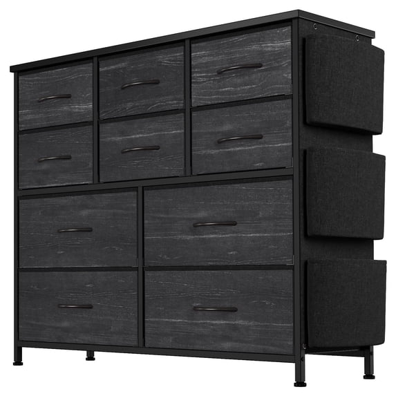 Luku 10 Drawer Storage Dresser with Fabric Bins Steel Frame Wood Top Multi Functional Organizer for Bedroom, Kids Room, Entryway TV Stand, Closet Storage Tower