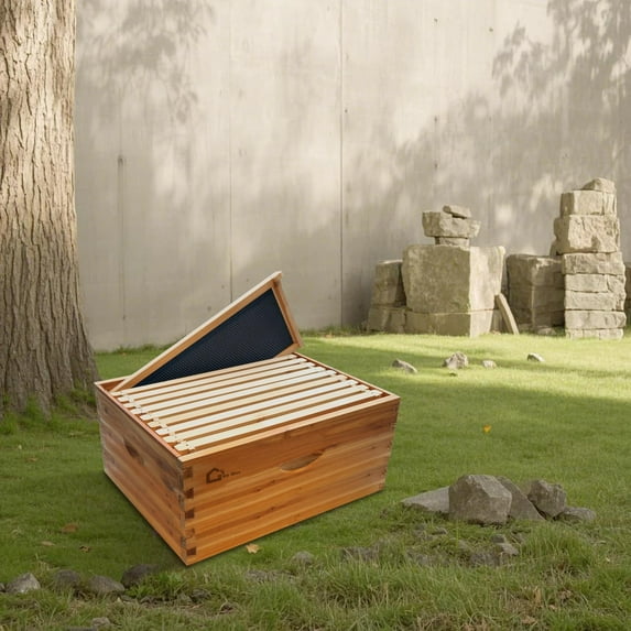 Luku 10 Frame Wood Bee Hive, Beeswax Coated Beehive Box with 1 Deep Box, Frames & Wax Foundations Starter Kit