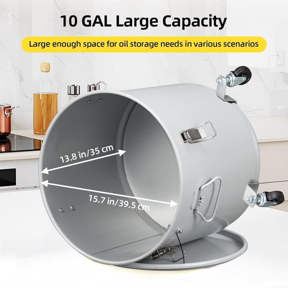 Luku 10 Gallon Oil Bucket, Rust-Proof Fryer Grease Caddy with Filter & Wheels