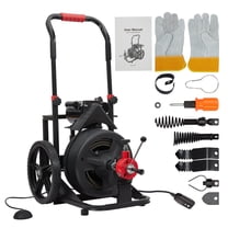 Luku 100Ft x 1/2 In Auto-Feed Electric Drain Cleaner Machine, 6.8A Heavy-Duty Drain Auger for 2" to 4" Pipes, with 14" Wheels Sewer Snake with 6 Cutters, Gloves