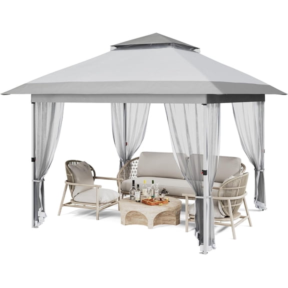 Luku 10x10 FT Pop Up Canopy Tent with Mosquito Netting, Outdoor Waterproof UV Shelter, Adjustable Height Gazebo, Wheeled Carry Bag, Portable Event Tent for Garden, Backyard, Deck, Parties