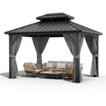 thumbnail image 1 of Luku 10x12FT Outdoor Hardtop Gazebo with Galvanized Iron Roof, Sturdy Aluminum Frame, Netting & Curtains, Wind Snow Resistant Permanent Gazebo for Patio, Lawn, Pool, Deck, 1 of 8
