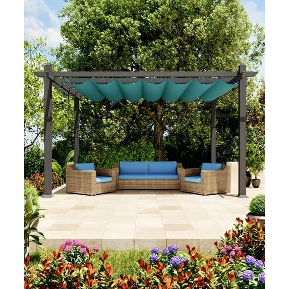 Luku 10x13 Ft Aluminum Pergola, Outdoor Metal Pergola with Adjustable Canopy, Reinforced Frame Outdoor Shelter for Backyard, Garden and Deck