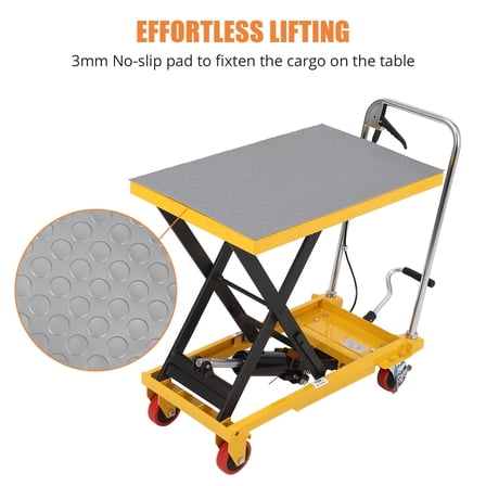 Luku 1100 LBS Manual Scissor Lift Table, 35.4" Hydraulic Cart with No-Slip Pad & 4 Wheels, Yellow