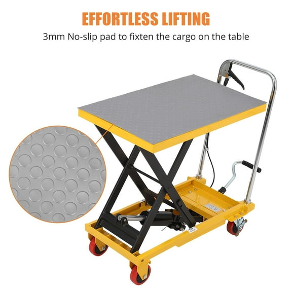 Luku 1100 LBS Manual Scissor Lift Table, 35.4" Hydraulic Cart with No-Slip Pad & 4 Wheels, Yellow