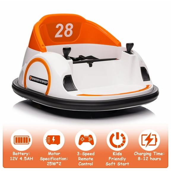 Luku 12V Kids Ride-On Bumper Car with Remote Control, 360° Spin, LED Lights, Music, USB Port, Battery Indicator, Dual Joysticks, for Toddlers & Children