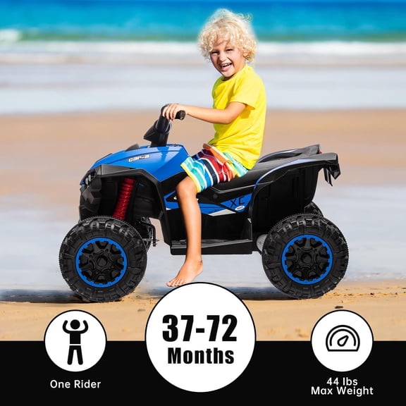 Luku 12V Kids Ride-On Electric ATV, 4 Wheel Dual Drive Toy Car with Music for Boys Girls Gift, Blue