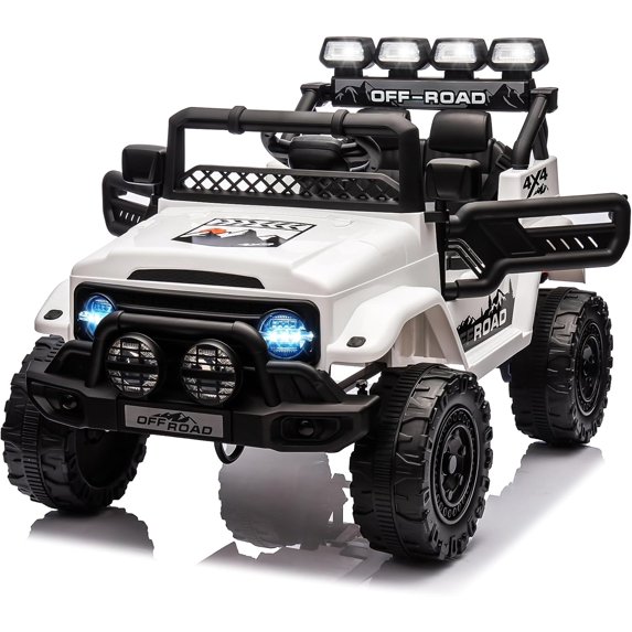 Luku 12V Kids Ride On Truck Car, Electric Vehicles with Remote Control, Lights, Music, 3 Speeds, White