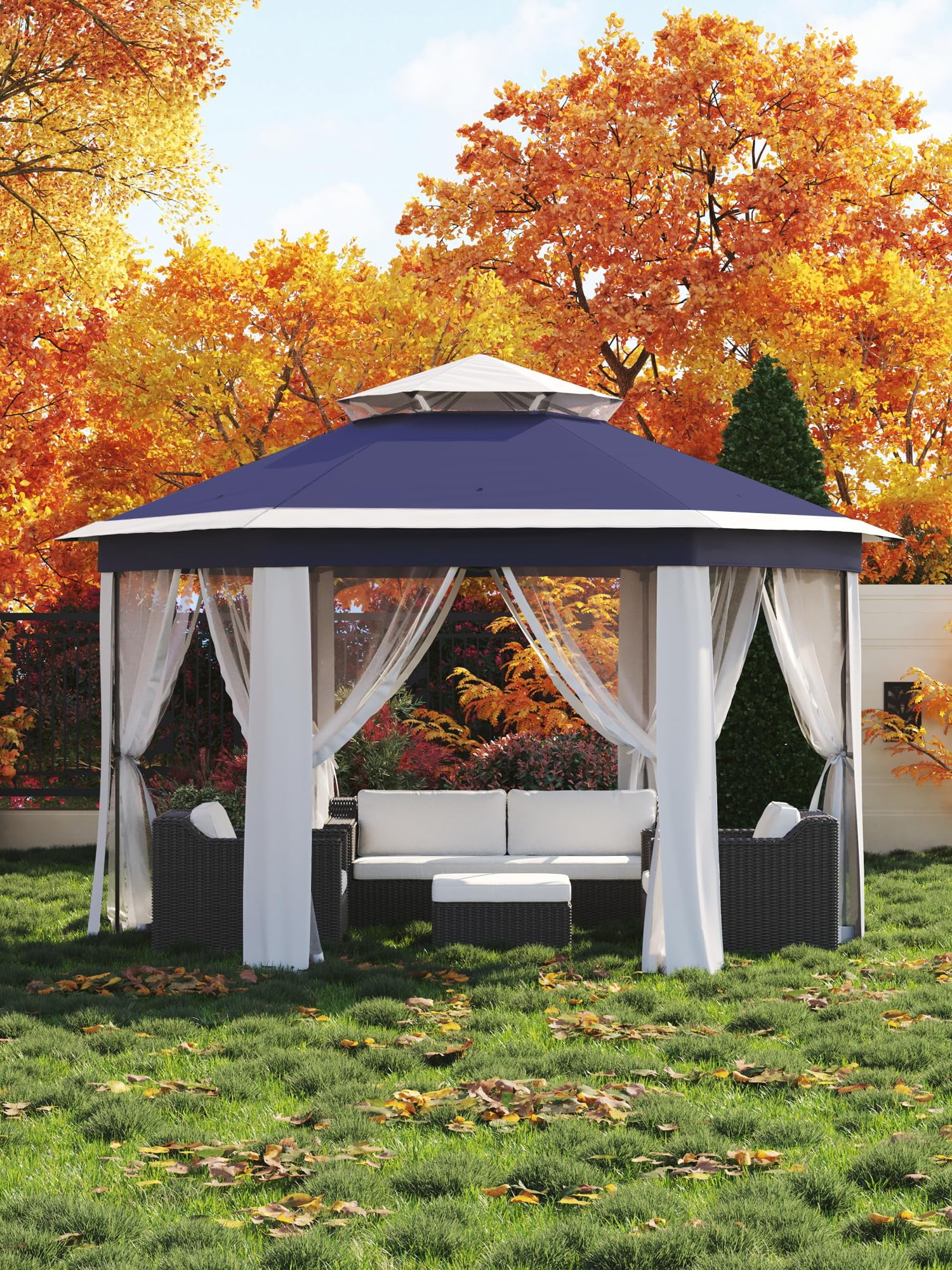 Luku 13'x13' Pop-Up Gazebo, Outdoor Hexagonal Patio Gazebo with Mosquito Netting, Instant Setup Canopy Tent with Strong Steel Frame and Sandbags, for Backyard, Gardens, Patio