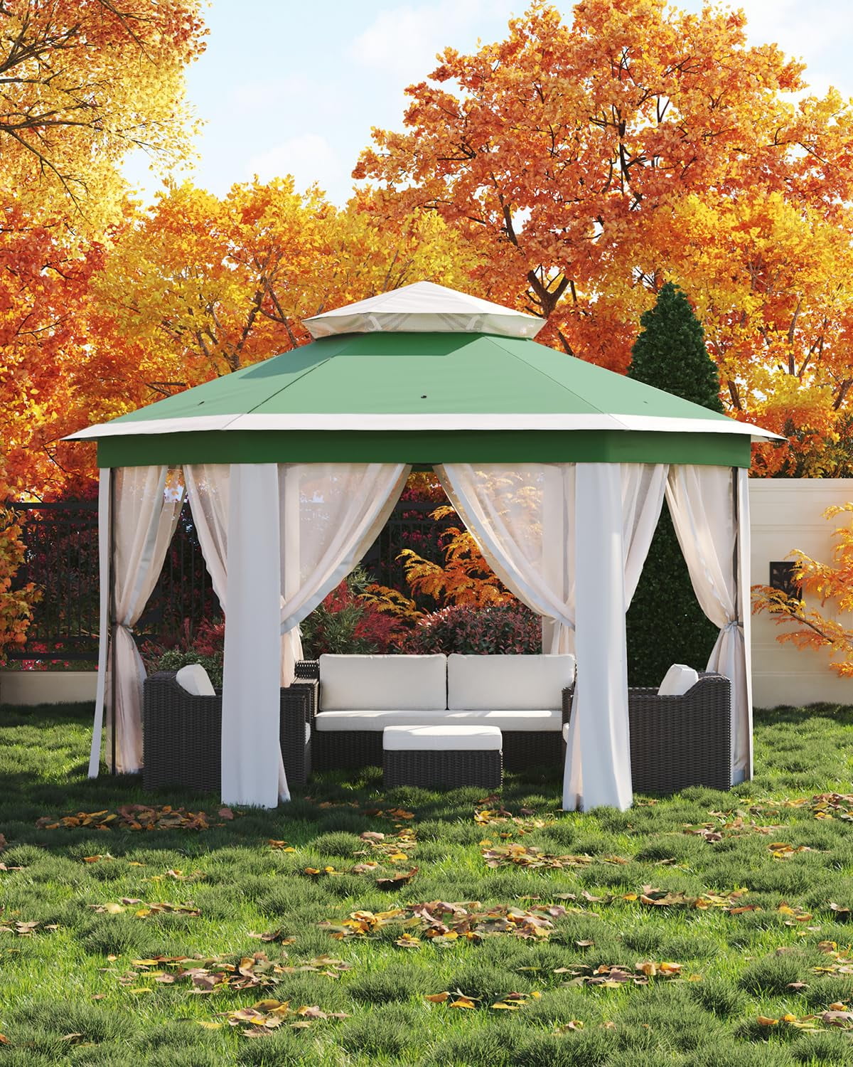 Luku 13'x13' Pop-Up Gazebo, Outdoor Hexagonal Patio Gazebo with Mosquito Netting, Instant Setup Canopy Tent with Strong Steel Frame and Sandbags, for Backyard, Gardens, Patio