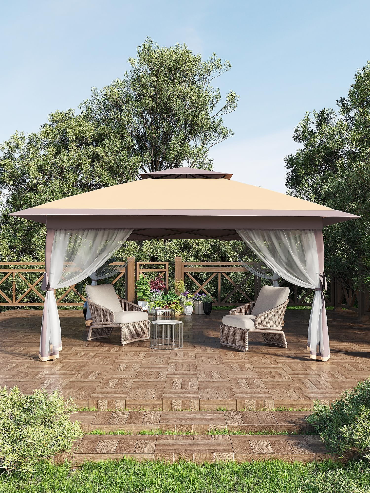 Luku 13x13FT Pop Up Gazebo, Canopy Tent with Mosquito Netting - Outdoor Gazebo for Backyard & Patio Furniture - Pop Up Tent with Wheeled STO-N-Go Cover Bag