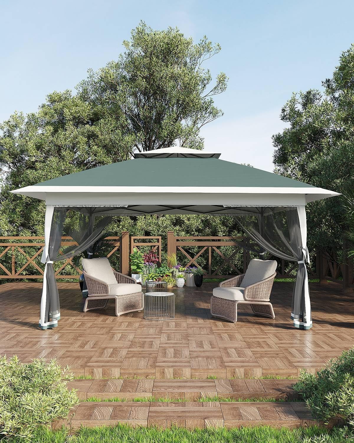 Luku 13x13FT Pop Up Gazebo, Canopy Tent with Mosquito Netting - Outdoor Gazebo for Backyard & Patio Furniture - Pop Up Tent with Wheeled STO-N-Go Cover Bag