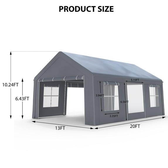 Luku 13x20 FT Heavy Duty Carport Portable Garage, 180g PE All-Season Waterproof Canopy, 3 Roll-Up Doors, 5 Windows, Rustproof Steel Frame, Outdoor Shelter for Car, Truck, SUV, Boat