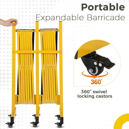 Luku 16FT Folding Retractable Barricade Gate, Metal Security Fence with Wheels