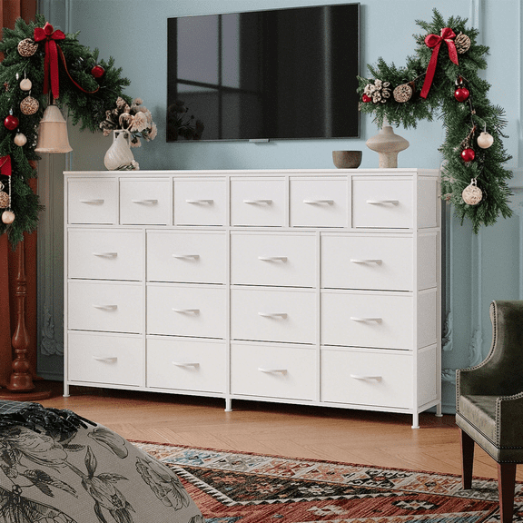 Luku 18 Drawer Extra Large Dresser, 63" Wide Fabric Dresser with Charging Station, Modern TV Stand & Storage Cabinet for Bedroom, Living Room, Entryway