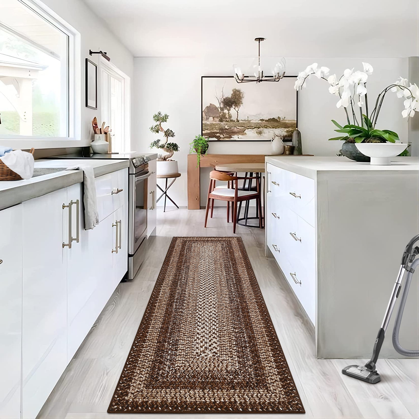 Luku 2*6ft Braided Printed Area Rug Washable Rug Vintage Indoor Farmhouse Rug Low Pile Non Slip Living Room Rug Soft Boho Braided Throw Carpet for Bedroom Dining Room Nursery Home Office