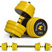 Luku 2-In-1 Adjustable Dumbbell Set, Dumbbell Weights Used As Dumbbell and Barbell Set, 44 Lb-Yellow