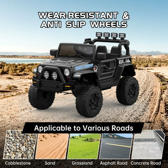 Luku 2-Seater Ride On Truck Car, 12V Battery Powered Electric Vehicle with Parent Remote Control, 2 Speeds, Led Lights, Mp3 Player, Safety Belt, Black