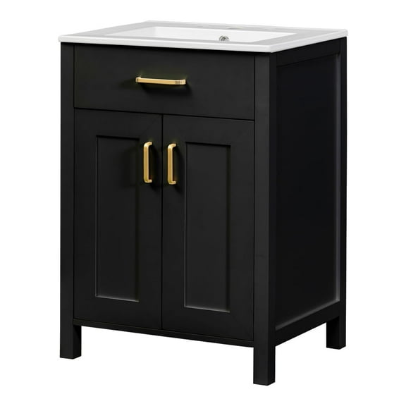 Luku 24'' Bathroom Vanity with Top Sink, Modern Bathroom Storage Cabinet with Flip Drawer & Soft-close Doors, Freestanding Single Sink Bathroom Vanity for Home Bathroom