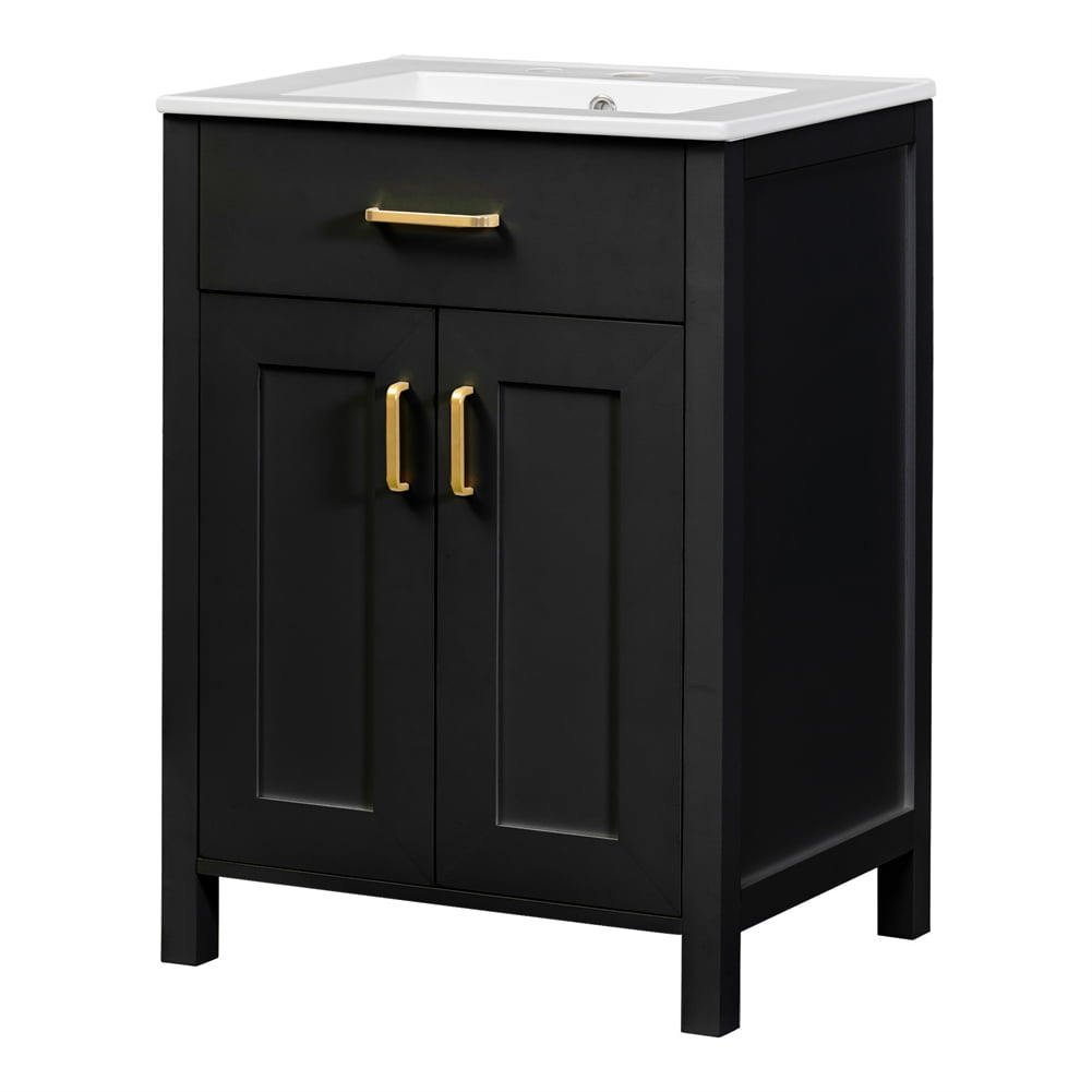 Luku 24'' Bathroom Vanity with Top Sink, Modern Bathroom Storage Cabinet with Flip Drawer & Soft ...