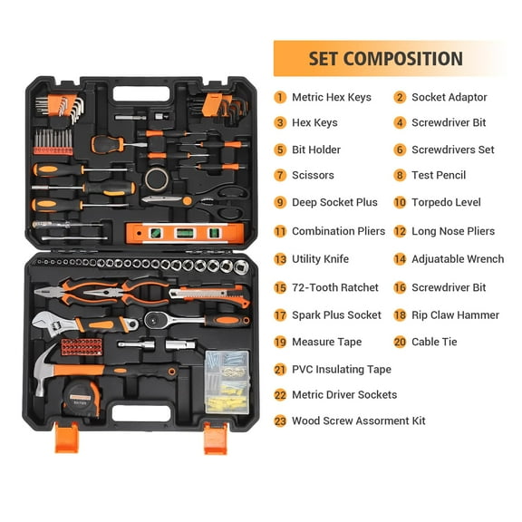 Luku 247-Piece Tool Set, Complete Home & Auto Repair Kit with Mixed Hand Tools and Durable Toolbox