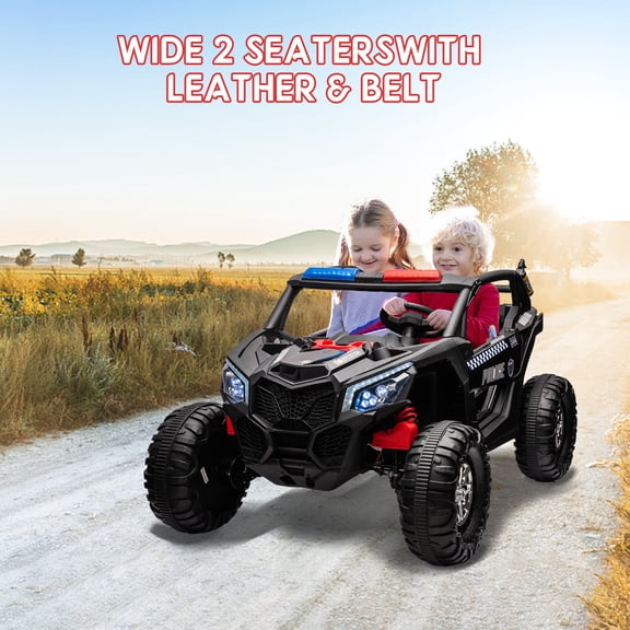 Luku 24V 2-Seater Kids Electric UTV Ride-On, 4WD 300W Motors, Parent Remote, Leather Bench, 4 Shock Absorbers, Music Player, Bright Lights, for Two Children, 132 lbs Capacity