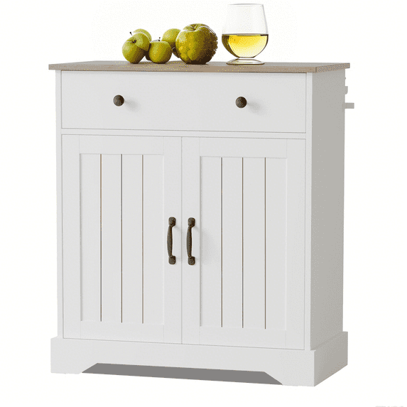 Luku 29.5" Modern Sideboard Buffet Cabinet with Storage, Adjustable Shelves & Drawer, White Wood Kitchen Pantry Coffee Bar for Dining Room, Entryway