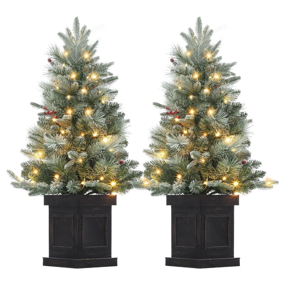 Luku 3/4.5 FT Pre-Lit Christmas Tree, Snow Flocked Artificial Pine Tree with with 78 Led Lights, 8 Modes, Battery Powered Timer, Small Christmas Tree for Indoor Outdoor Holiday Decor