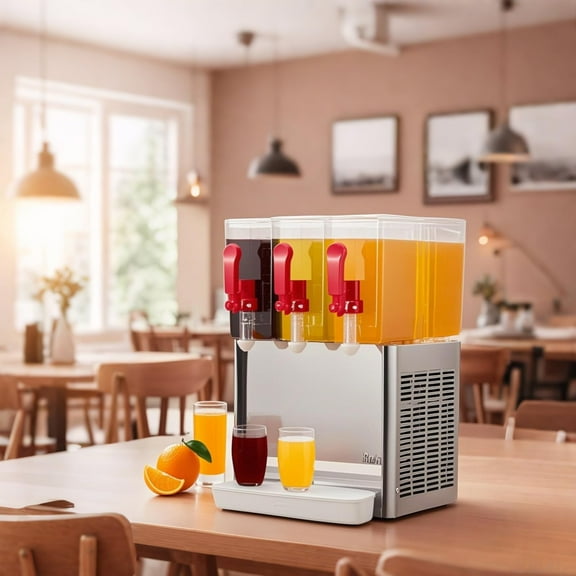 Luku 3-Tank Commercial Beverage Dispenser with Mixer 7.93 Gallon Refrigerated Juice Dispenser with Infuser Ice Tub and Thermostat Control Stainless Steel Cold Drink Machine for Restaurants Bars