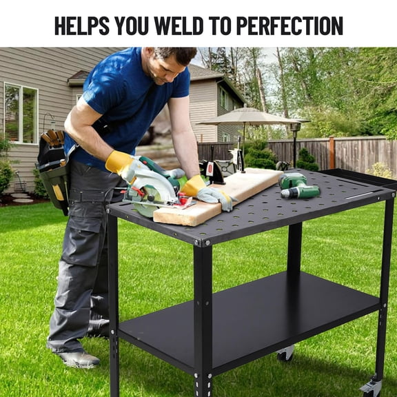 Luku 36"x19" Steel Welding Workbench Table, 5/8" Fixture Holes, 1200 lbs Load, Portable Heavy Duty Work Bench