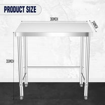 Luku 36"x24" Stainless Steel Work Table, Heavy Duty Prep Table with Adjustable Casters, Open Base – Silver