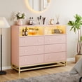 thumbnail image 1 of Luku 47.24'' Wide Dresser for Bedroom, 6 Drawer Dresser with Open Storage Shelves, Modern Wood Chest of Drawers with Charging Station and LED Lights for Entryway, Living Room, 1 of 7