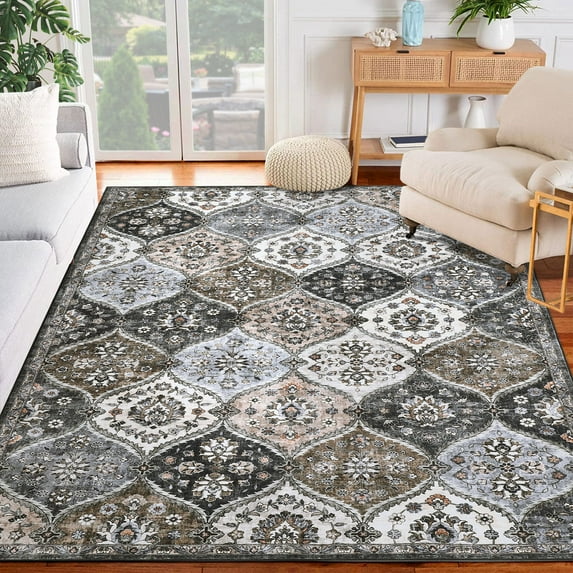 Luku 4ft*6ft Runner Rug Washable Moroccan Trellis Hallway Runner, Non-Slip Stain Resistant Area Rug Vintage Distressed Floral Kitchen Mat Floor Cover Carpet for Doorway Bedside