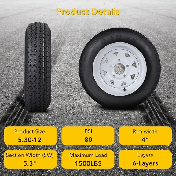 Luku 5.30-12 5.30x12 530-12 5.30-12 Tires with 12" Rims, 2 Pack 5.30 12 Tire 5 Lug on 4.5", Load Range C, 6PR