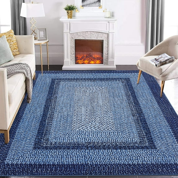 Luku 5*7ft Braided Printed Area Rug Washable Rug Vintage Indoor Farmhouse Rug Low Pile Non Slip Living Room Rug Soft Boho Braided Throw Carpet for Bedroom Dining Room Nursery Home Office