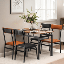 Luku 5 Piece Dining Table Set, Wood Table & 4 PU Chairs, Industrial Metal Frame Kitchen Set