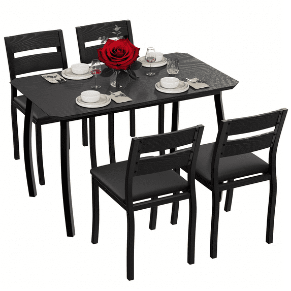 Luku 5-Piece Dining Table Set for 4, Space-Saving Metal Frame Dining Set for Apartment