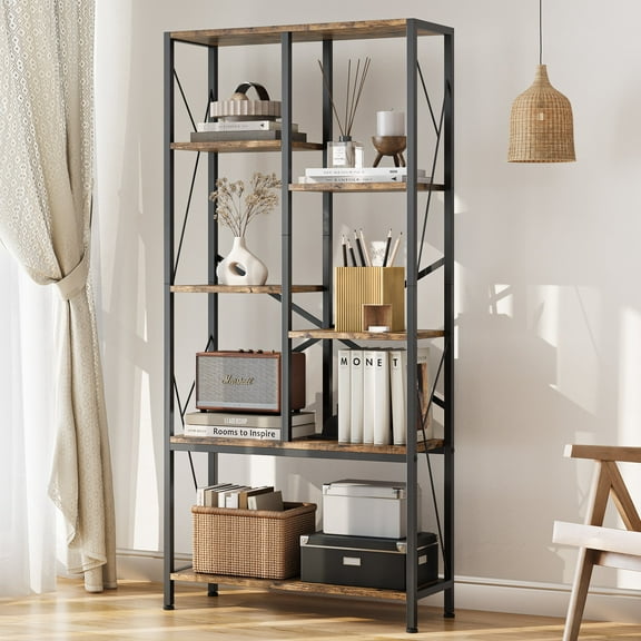 Luku 5 Tier Bookshelf Industrial Tall Bookcase Vintage Open Display Shelves Display Rack, Brown