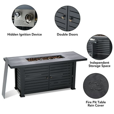 Luku 52 inch Outdoor Propane Fire Pit, 50000BTU Gas Fire Pit Table with Cover & Rain Cover, Rectangle Gas Firepit Table for Garden, Patio