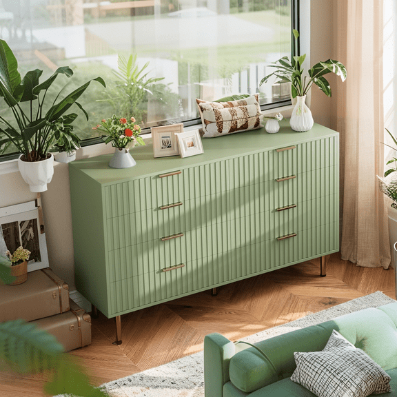 Luku 54" Wide 8 Drawer Dresser, Modern Fluted Design, Large Double Chest for Bedroom, Living Room Storage, TV Console Organizer