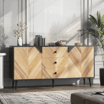 Luku 55" Modern 3 Drawer Storage Cabinet with Adjustable Shelf, Woodgrain Sideboard Buffet with Doors, Free Standing Buffet Table for Dining Room, Entryway