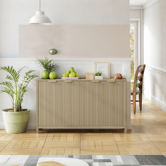 Luku 55" Modern Fluted Sideboard Buffet Cabinet with 4 Doors & Adjustable Shelves, Wood Coffee Bar Buffet Table, Console Cabinet for Kitchen, Dining, or Entryway